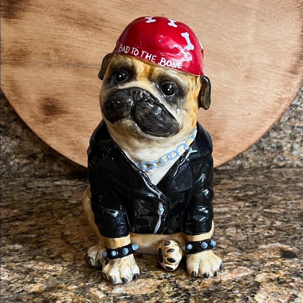 NEW Blue Sky Clayworks Halloween Pug Biker “Bad To The Bone” Motorcycle Dog